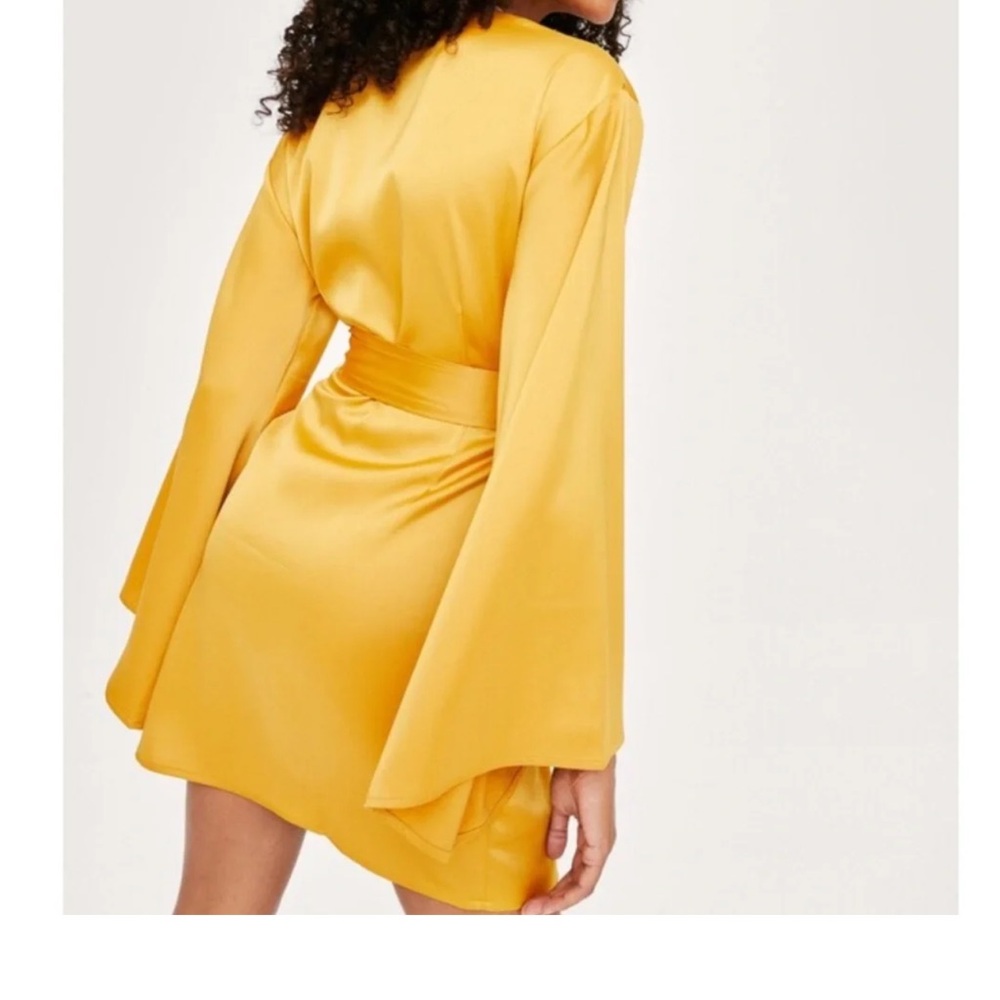 Nasty Gal Plus Satin deep V Tie Front Mini Kimono Dress Green US 14 NWT - Picture 9 of 12